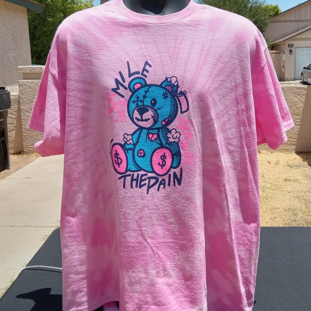 "Smile Through the Pain" Graphic T-Shirt – Pink Tie Dye, 100% Cotton, Unisex